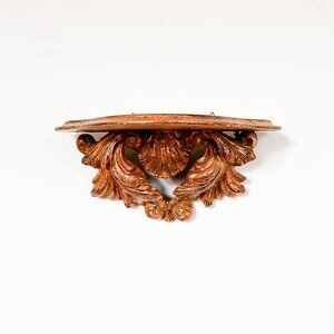 Vintage Florentine Baroque Rococo Fleur De Lis Gold Bronze Floating Wall Shelf